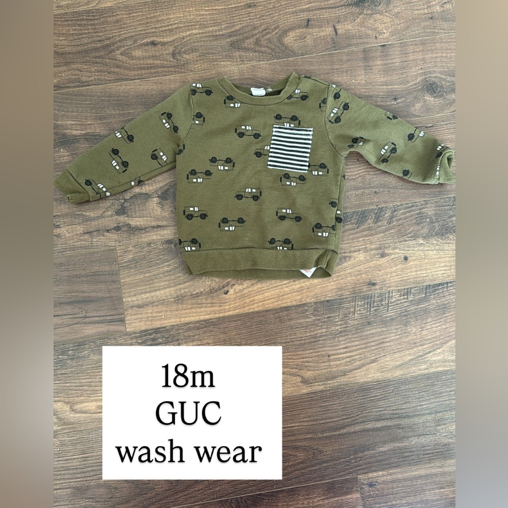 Olive Green Kids sweatshirt with Car Print